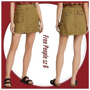 NWT Free People Utility Cargo Mini Skirt In Canteen Green Sz 6